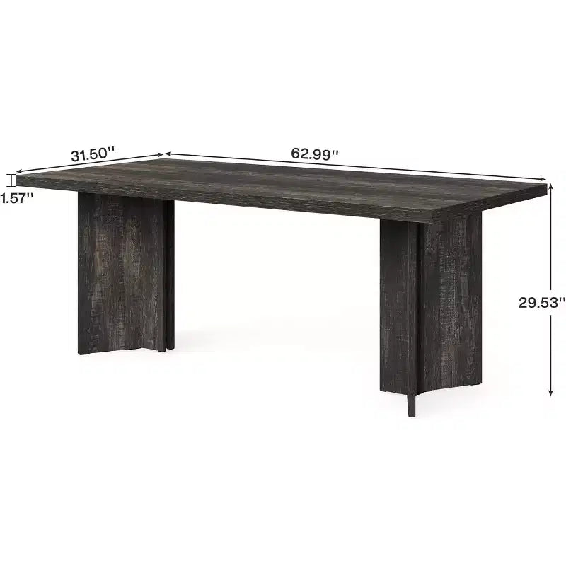 Table de salle à manger 63 pouces pour 4-6 personnes, table de cuisine rectangulaire de style ferme avec grand plateau