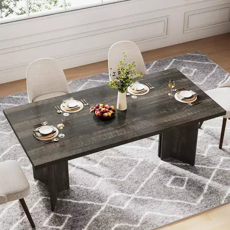 Table de salle à manger 63 pouces pour 4-6 personnes, table de cuisine rectangulaire de style ferme avec grand plateau