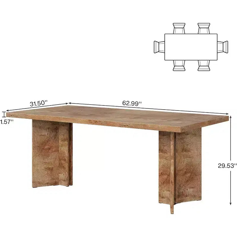 Table de salle à manger 63 pouces pour 4-6 personnes, table de cuisine rectangulaire de style ferme avec grand plateau