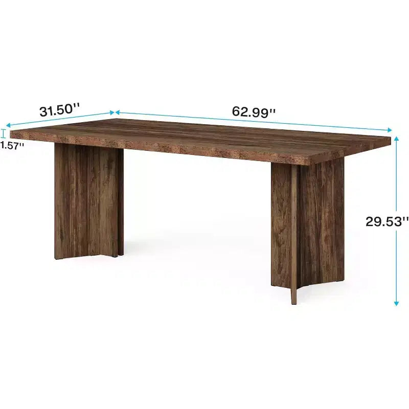 Table de salle à manger 63 pouces pour 4-6 personnes, table de cuisine rectangulaire de style ferme avec grand plateau