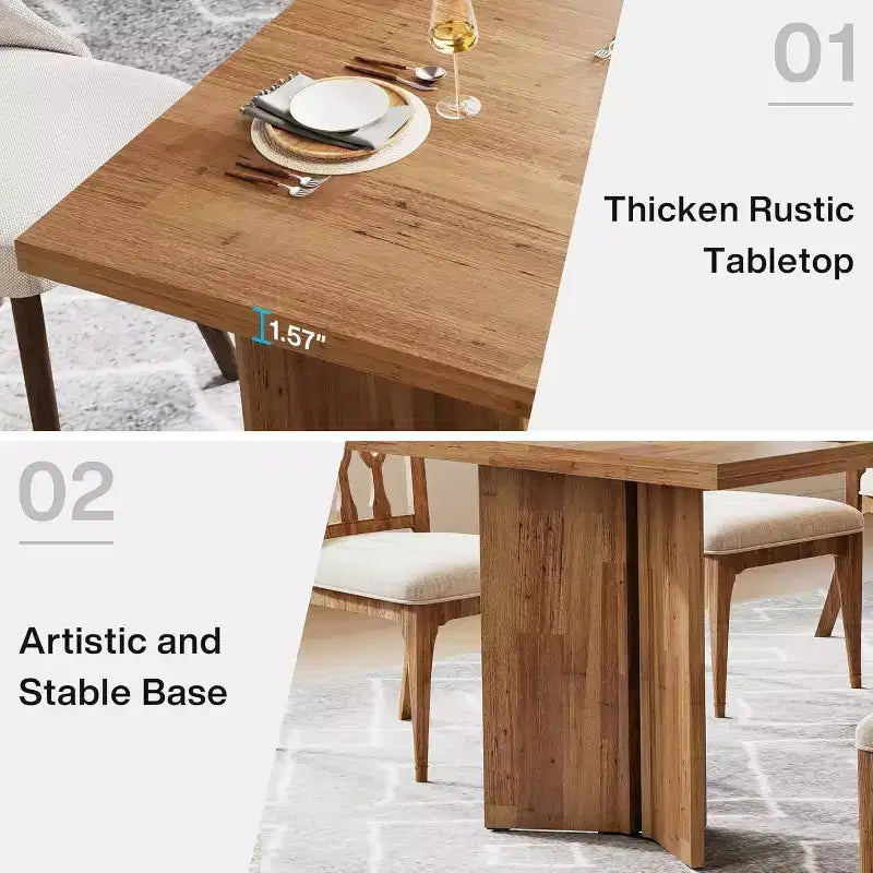 Table de salle à manger 63 pouces pour 4-6 personnes, table de cuisine rectangulaire de style ferme avec grand plateau