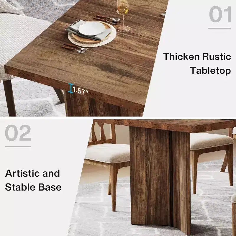 Table de salle à manger 63 pouces pour 4-6 personnes, table de cuisine rectangulaire de style ferme avec grand plateau