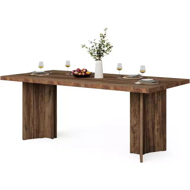 Table de salle à manger 63 pouces pour 4-6 personnes, table de cuisine rectangulaire de style ferme avec grand plateau
