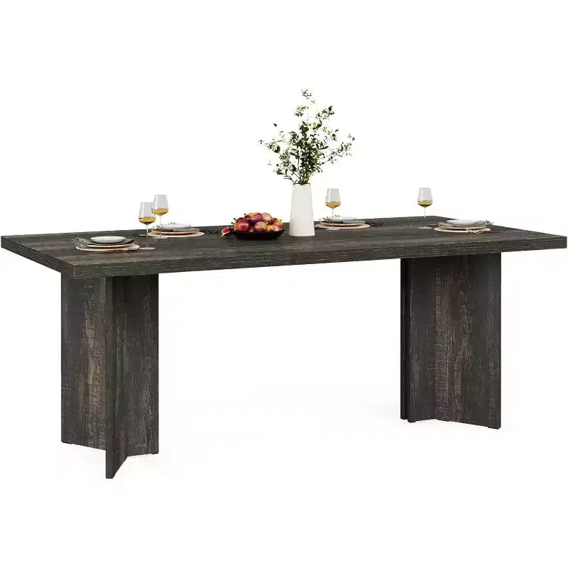 Table de salle à manger 63 pouces pour 4-6 personnes, table de cuisine rectangulaire de style ferme avec grand plateau