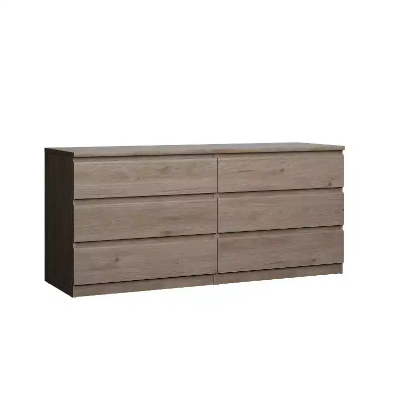 Commode horizontale en aggloméré de 6,14 po H avec 6 tiroirs au fini beige