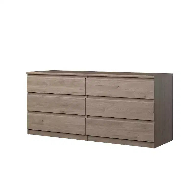 Commode horizontale en aggloméré de 6,14 po H avec 6 tiroirs au fini beige