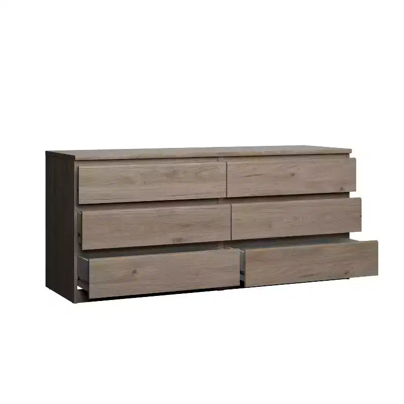 Commode horizontale en aggloméré de 6,14 po H avec 6 tiroirs au fini beige