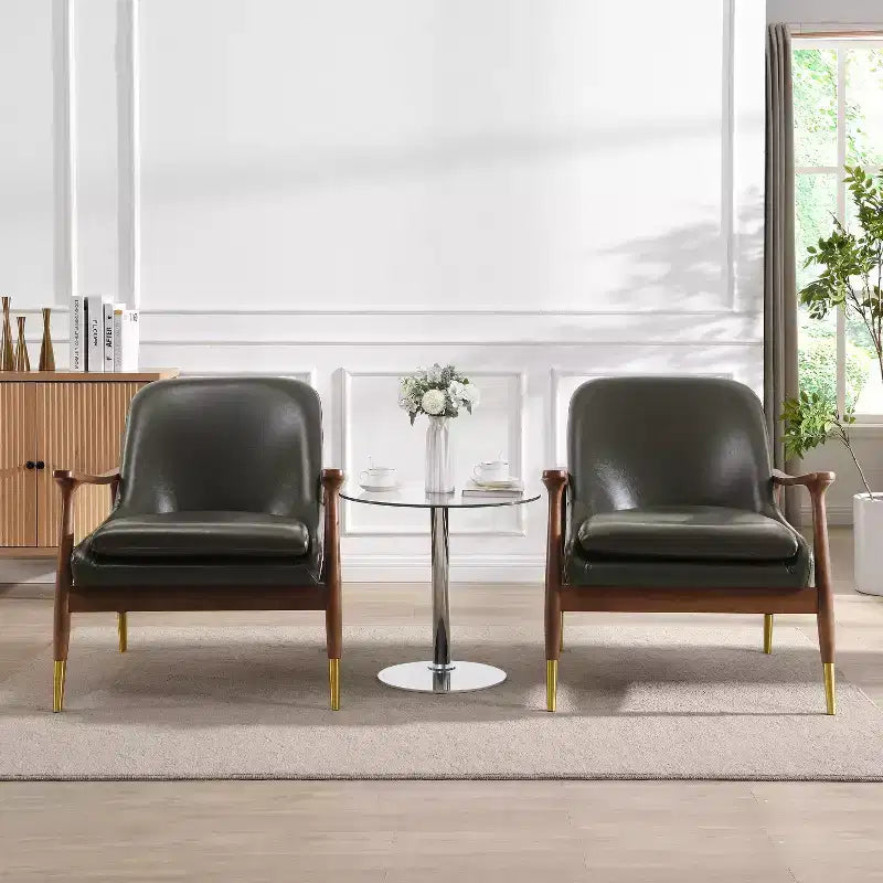 Fauteuils d'appoint modernes en similicuir et bois (lot de 2)