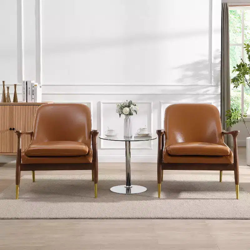 Christopher Knight Home Freja Modern Faux Leather and Wood Accent Chair (Set of 2)