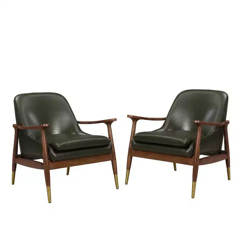 Fauteuils d'appoint modernes en similicuir et bois (lot de 2)