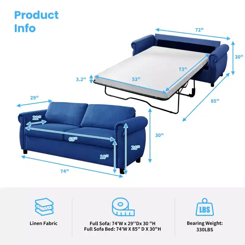 Canapé-lit convertible, canapé-lit double avec matelas en mousse à mémoire de forme