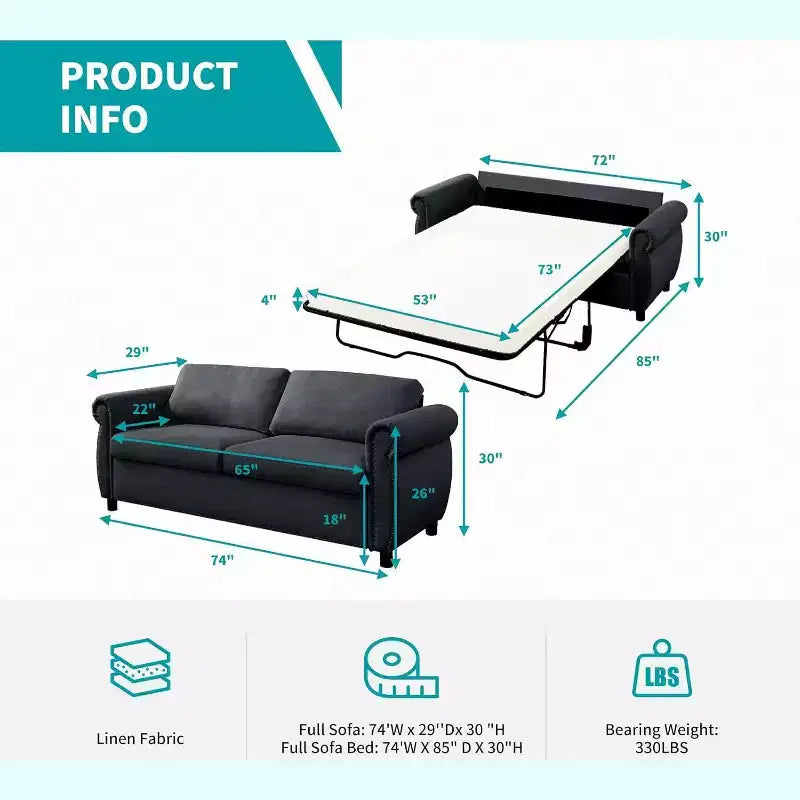 Canapé-lit convertible, canapé-lit double avec matelas en mousse à mémoire de forme