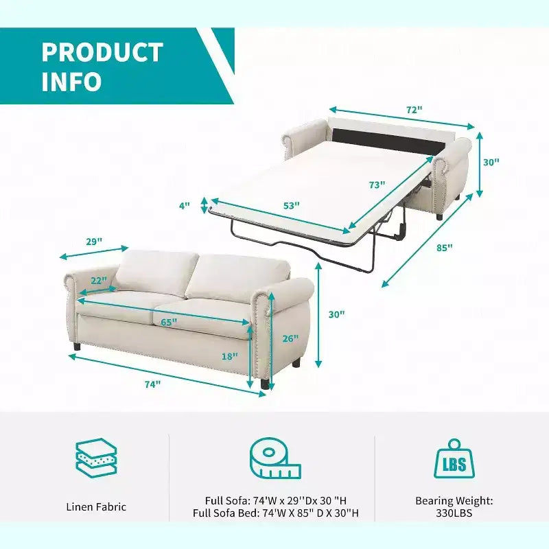 Canapé-lit convertible, canapé-lit double avec matelas en mousse à mémoire de forme