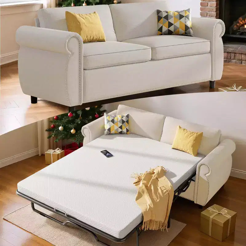 Mjkone Pull Out Sofa Bed,Full Size Sleeper Sofa Couch with Memory Foam Mattress