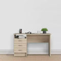 Bureau de 71 cm de haut en bois beige avec compartiment de rangement dissimulé