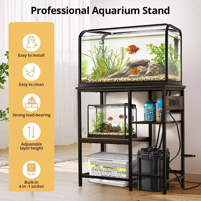 Meuble pour aquarium de 75-110 litres - Support métallique robuste avec étagère de rangement
