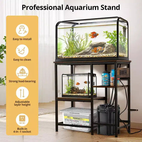 Meuble pour aquarium de 75-110 litres - Support métallique robuste avec étagère de rangement