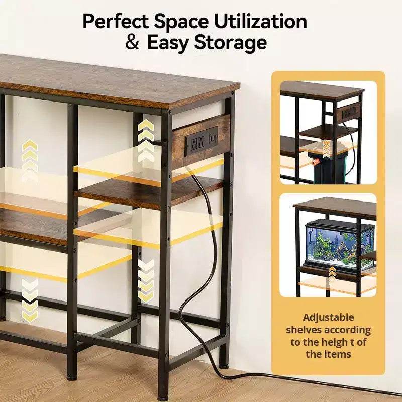 Meuble pour aquarium de 75-110 litres - Support métallique robuste avec étagère de rangement