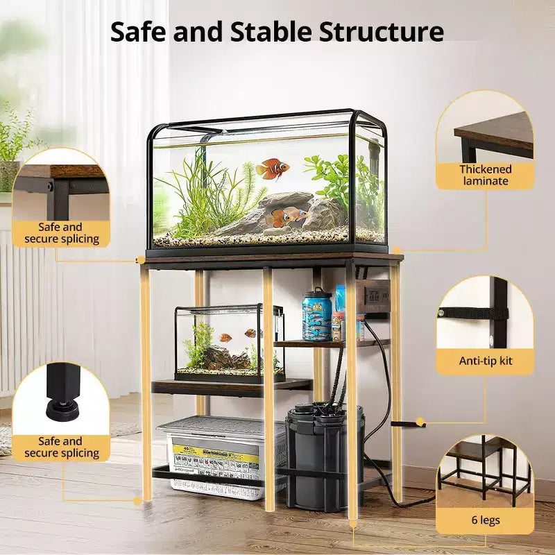 Meuble pour aquarium de 75-110 litres - Support métallique robuste avec étagère de rangement