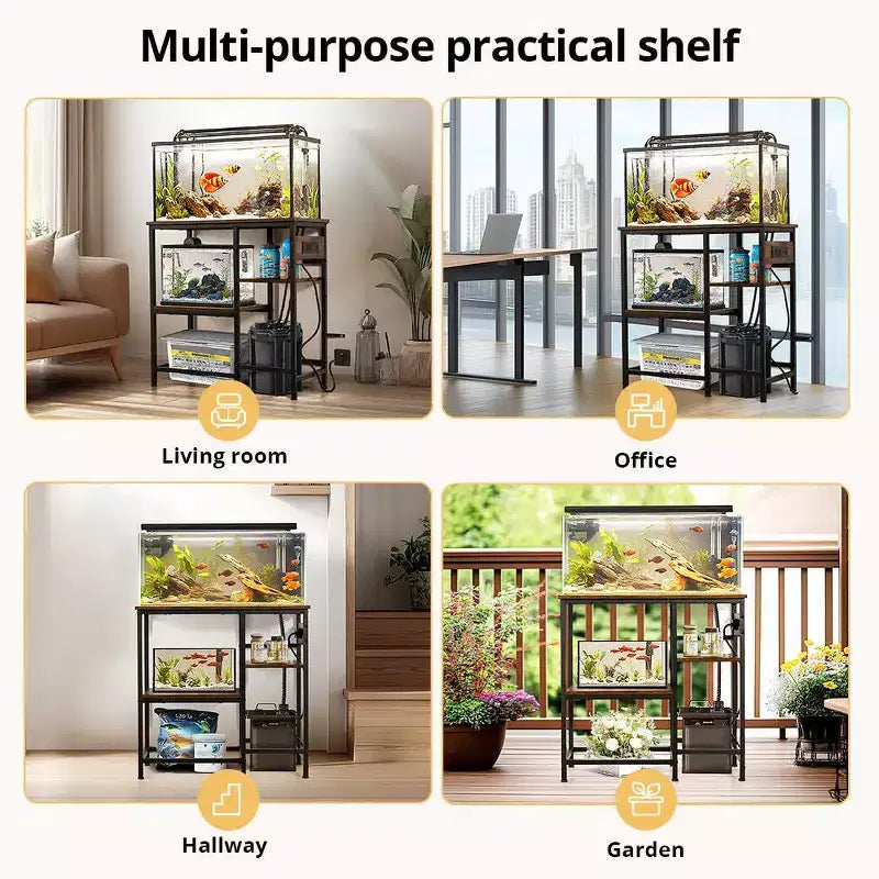 Meuble pour aquarium de 75-110 litres - Support métallique robuste avec étagère de rangement