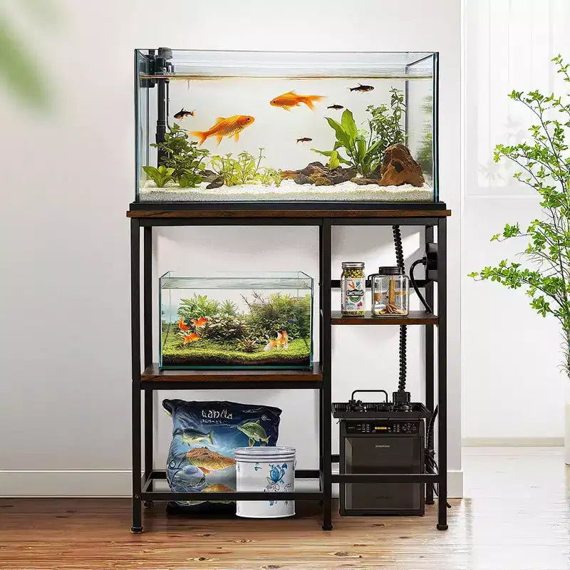Meuble pour aquarium de 75-110 litres - Support métallique robuste avec étagère de rangement