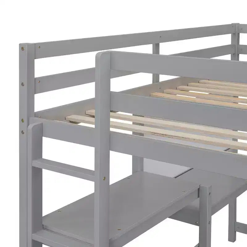 Lit mezzanine en bois, taille double, 79,5 L x 56,5 l, avec étagères, bureau et tableau d'écriture, polyvalence infinie