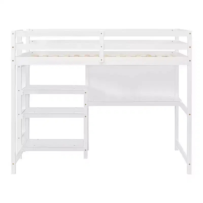 Lit mezzanine en bois, taille double, 79,5 L x 56,5 l, avec étagères, bureau et tableau d'écriture, polyvalence infinie