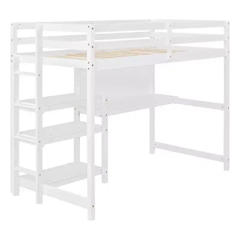 Lit mezzanine en bois, taille double, 79,5 L x 56,5 l, avec étagères, bureau et tableau d'écriture, polyvalence infinie