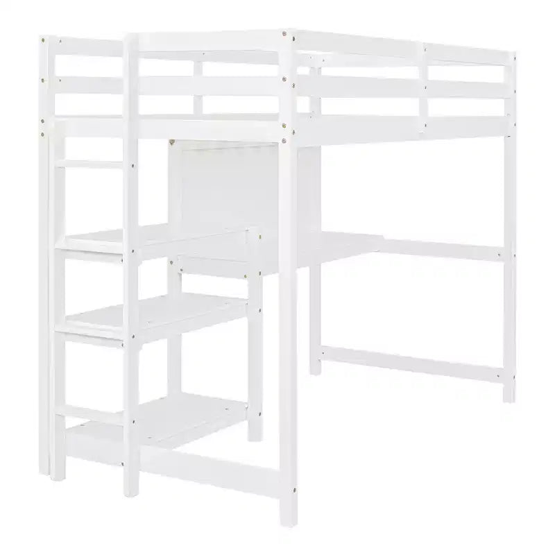 Lit mezzanine en bois, taille double, 79,5 L x 56,5 l, avec étagères, bureau et tableau d'écriture, polyvalence infinie