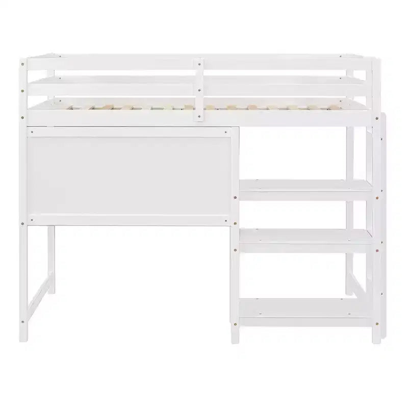 Lit mezzanine en bois, taille double, 79,5 L x 56,5 l, avec étagères, bureau et tableau d'écriture, polyvalence infinie
