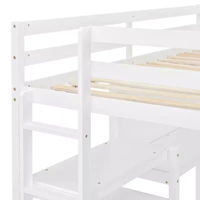 Lit mezzanine en bois, taille double, 79,5 L x 56,5 l, avec étagères, bureau et tableau d'écriture, polyvalence infinie