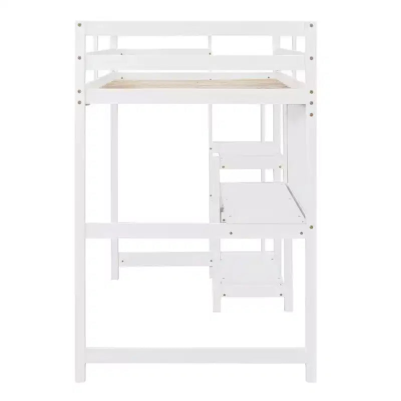 Lit mezzanine en bois, taille double, 79,5 L x 56,5 l, avec étagères, bureau et tableau d'écriture, polyvalence infinie