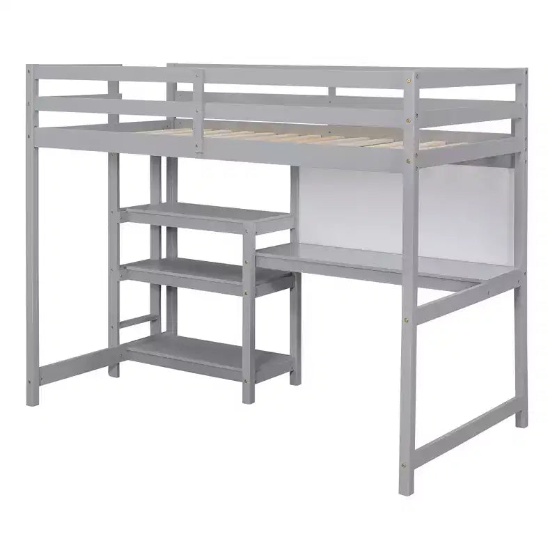 Lit mezzanine en bois, taille double, 79,5 L x 56,5 l, avec étagères, bureau et tableau d'écriture, polyvalence infinie