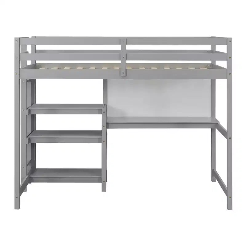 Lit mezzanine en bois, taille double, 79,5 L x 56,5 l, avec étagères, bureau et tableau d'écriture, polyvalence infinie