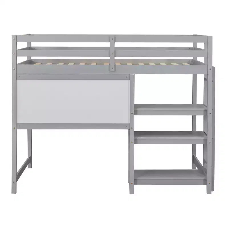 Lit mezzanine en bois, taille double, 79,5 L x 56,5 l, avec étagères, bureau et tableau d'écriture, polyvalence infinie