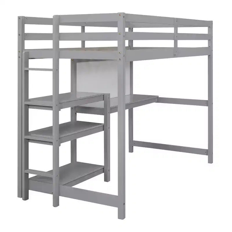 Lit mezzanine en bois, taille double, 79,5 L x 56,5 l, avec étagères, bureau et tableau d'écriture, polyvalence infinie