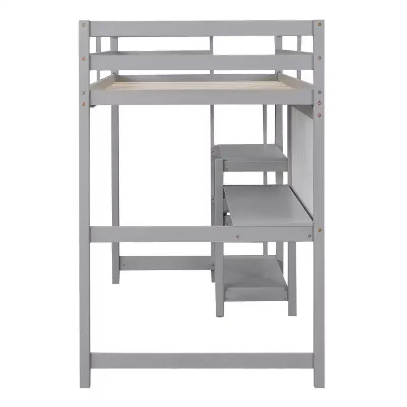 Lit mezzanine en bois, taille double, 79,5 L x 56,5 l, avec étagères, bureau et tableau d'écriture, polyvalence infinie
