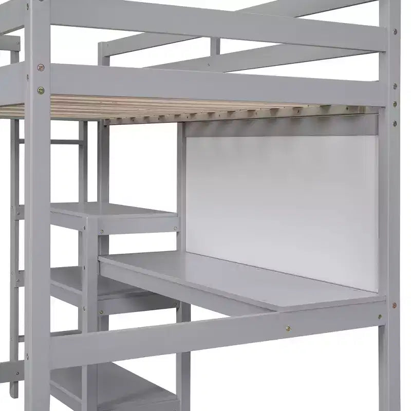 Lit mezzanine en bois, taille double, 79,5 L x 56,5 l, avec étagères, bureau et tableau d'écriture, polyvalence infinie