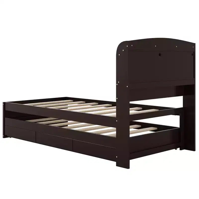 Lit plateforme Twin XL avec rangement et tête de lit LED, station de charge, lit gigogne simple et 2 tiroirs