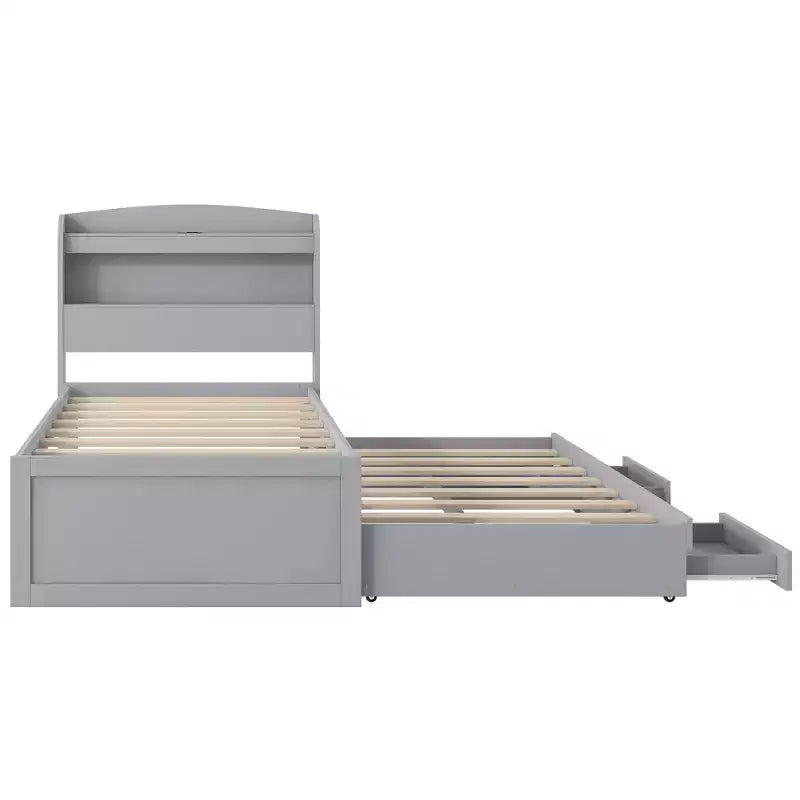 Lit plateforme Twin XL avec rangement et tête de lit LED, station de charge, lit gigogne simple et 2 tiroirs