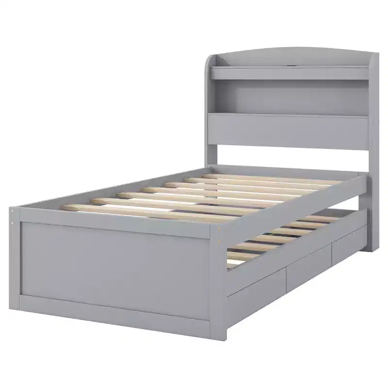 Lit plateforme Twin XL avec rangement et tête de lit LED, station de charge, lit gigogne simple et 2 tiroirs