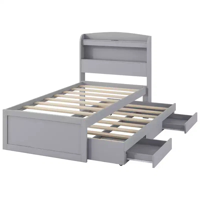 Lit plateforme Twin XL avec rangement et tête de lit LED, station de charge, lit gigogne simple et 2 tiroirs