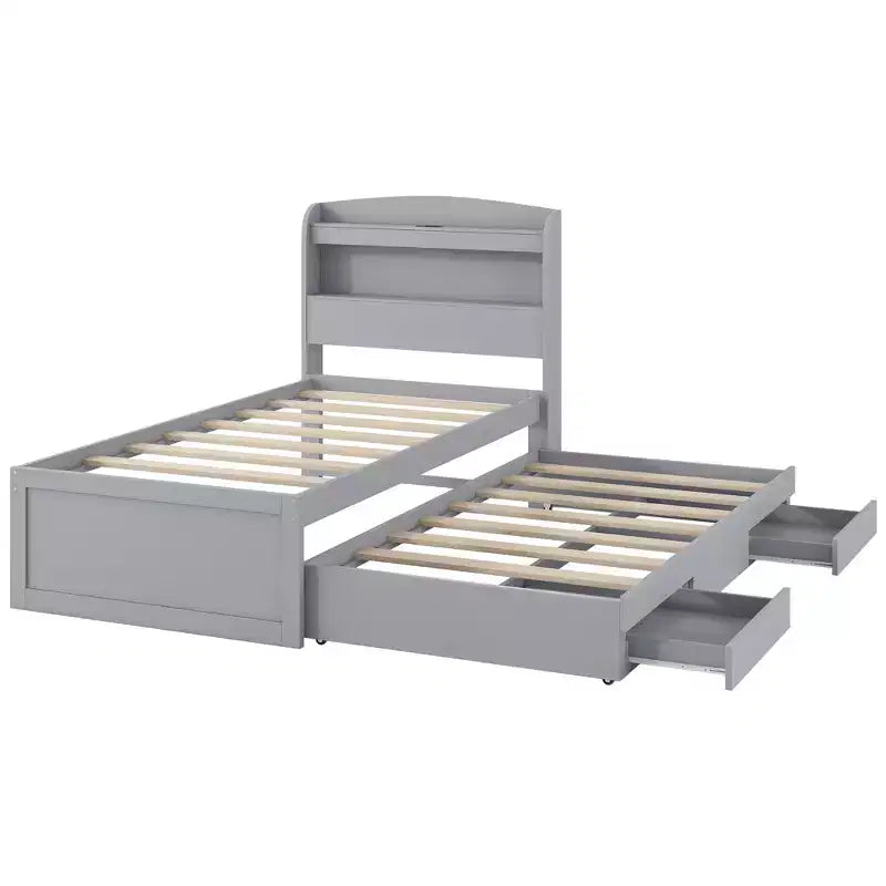 Lit plateforme Twin XL avec rangement et tête de lit LED, station de charge, lit gigogne simple et 2 tiroirs