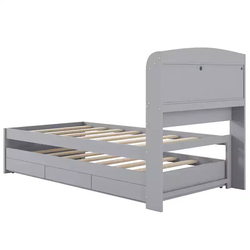 Lit plateforme Twin XL avec rangement et tête de lit LED, station de charge, lit gigogne simple et 2 tiroirs