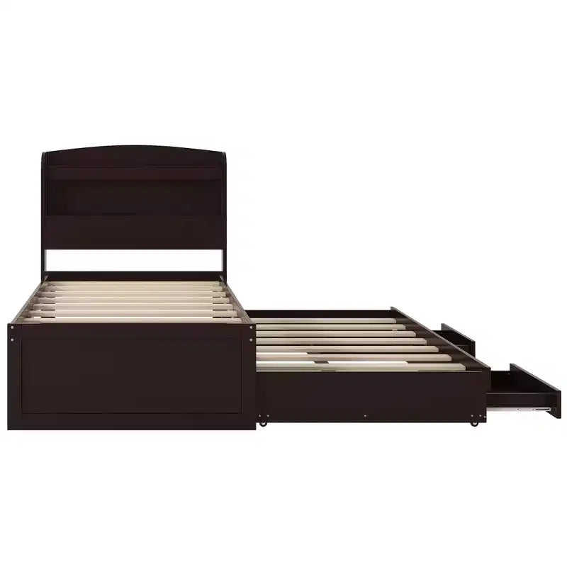 Lit plateforme Twin XL avec rangement et tête de lit LED, station de charge, lit gigogne simple et 2 tiroirs