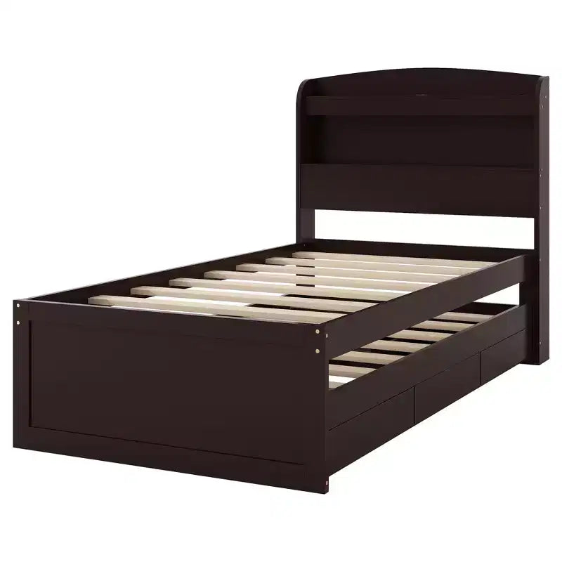 Lit plateforme Twin XL avec rangement et tête de lit LED, station de charge, lit gigogne simple et 2 tiroirs