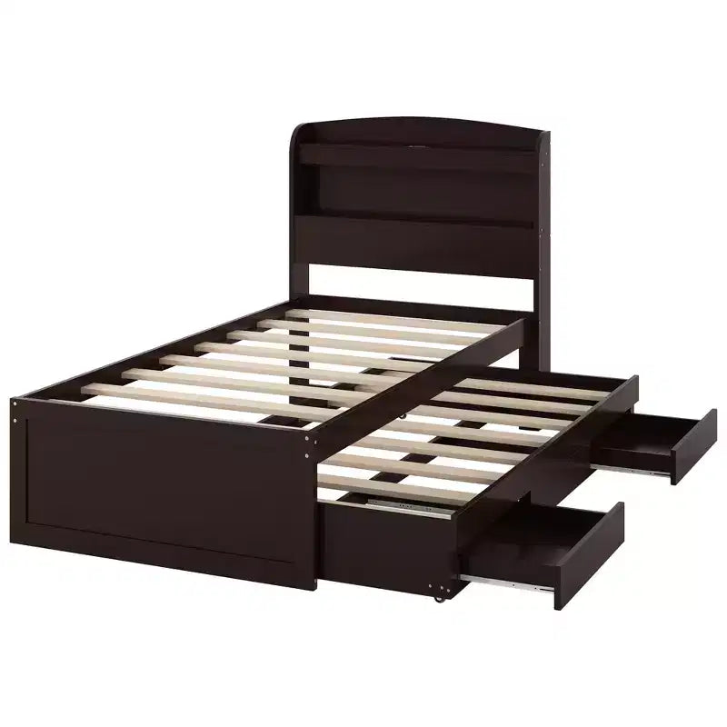 Lit plateforme Twin XL avec rangement et tête de lit LED, station de charge, lit gigogne simple et 2 tiroirs