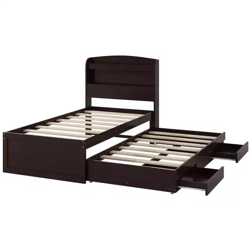 Lit plateforme Twin XL avec rangement et tête de lit LED, station de charge, lit gigogne simple et 2 tiroirs