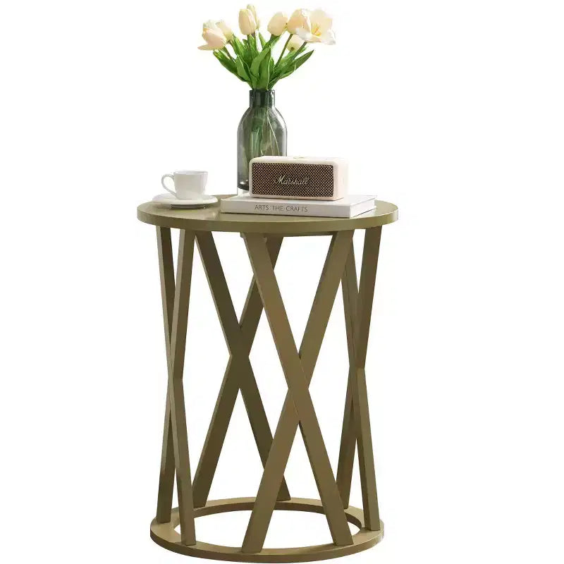 Table d'appoint demi-lune ou ronde avec motif en X, accent moderne pour salon ou chambre à coucher