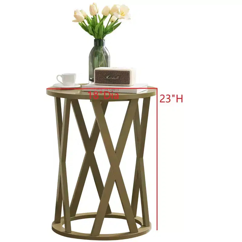 Table d'appoint demi-lune ou ronde avec motif en X, accent moderne pour salon ou chambre à coucher